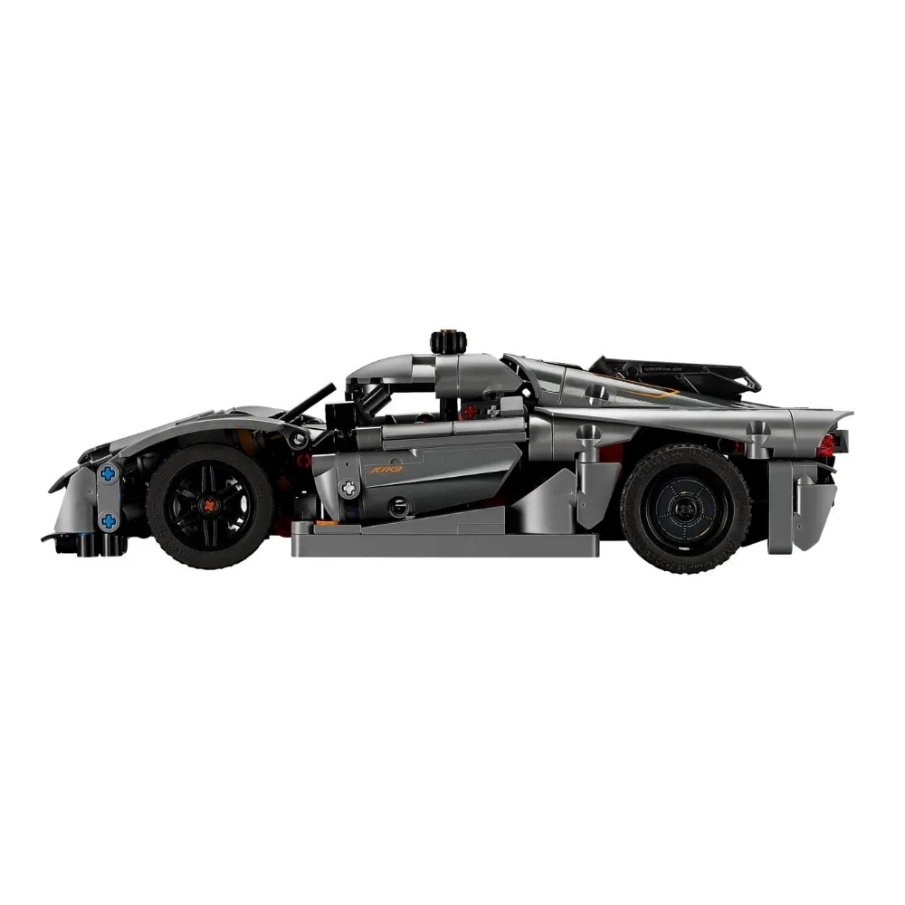 LEGO Technic 42173 model of a grey Koenigsegg Jesko Absolut hypercar, showcasing intricate design and details