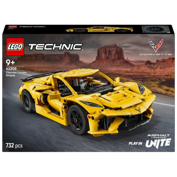 LEGO Technic 42205 model of a Chevrolet Corvette Stingray, showcasing intricate details and realistic design features