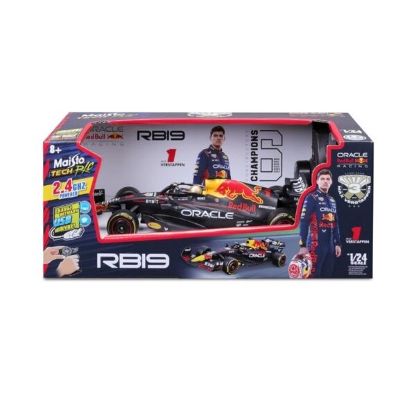 Maisto 1:24 scale model of the Oracle Red Bull Racing RB19, featuring 2.4 GHz remote control and USB rechargeable battery