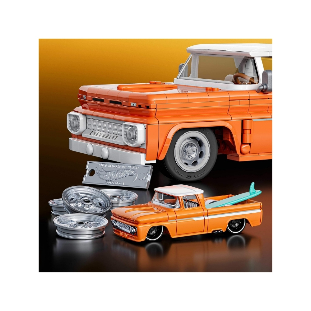 Mattel Brick Shop Hot Wheels Custom ’62 Elite Chevy Pickup – JFT20-4 Hot Wheels Custom '62 Elite Chevy Pickup by Mattel, showcasing a sleek design and bright colors, perfect for collectors