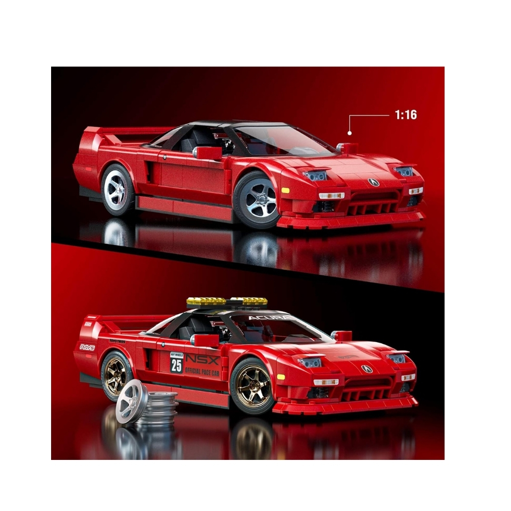 Mattel Brick Shop Hot Wheels Elite Acura NSX – JFT17-1 Hot Wheels Elite Acura NSX model from Mattel's Brick Shop, showcasing detailed design and vibrant colors