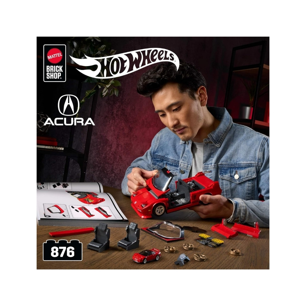 Mattel Brick Shop Hot Wheels Elite Acura NSX – JFT17-5 Hot Wheels Elite Acura NSX model from Mattel's Brick Shop, showcasing detailed design and vibrant colors