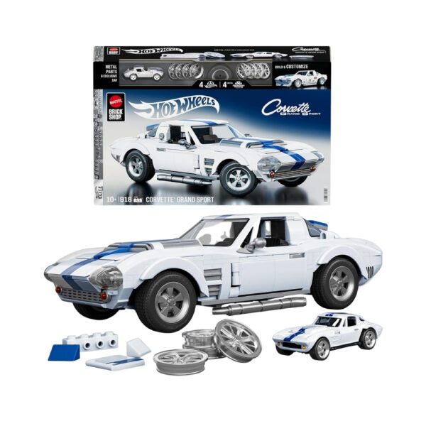Hot Wheels Elite Corvette Grand Sport model from Mattel, showcasing a detailed die-cast design in vibrant colors