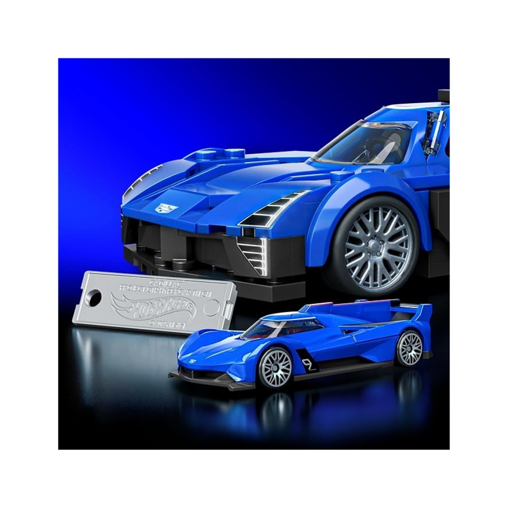 Mattel Brick Shop Hot Wheels Speed Cadillac – JFR89 -4 Hot Wheels Speed Cadillac toy car from Mattel, featuring vibrant colors and sleek design, displayed in a brick shop setting