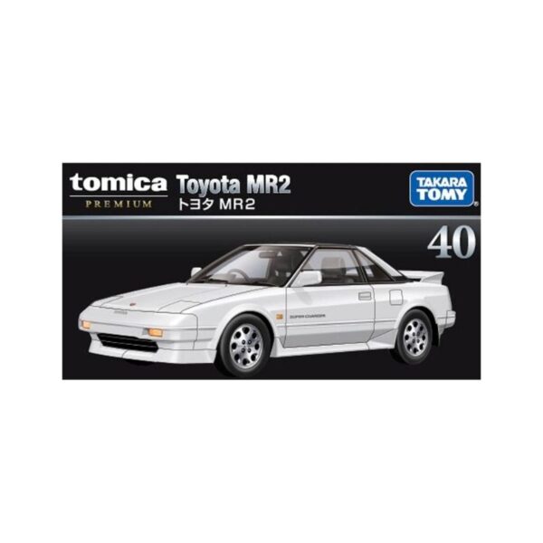 Takara Tomica model of a Toyota MR2, showcasing its sleek design and vibrant colors in a detailed miniature form
