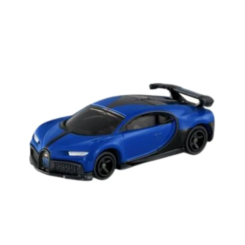Takara Tomy Tomica Bugatti Chiron Pure Sport toy car in sleek blue and black design, showcasing detailed features and wheels