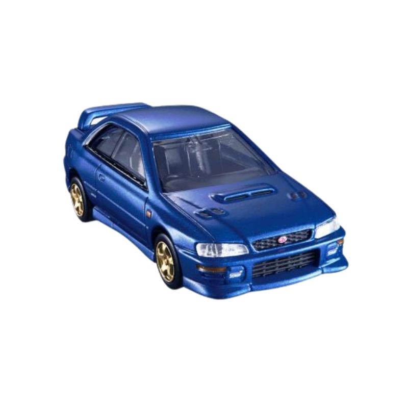 Takara Tomy Tomica Impreza WRX Type R STi – TT-270751-1 A detailed model of a Takara Tomy Tomica Impreza WRX Type R STi in vibrant blue, showcasing its sleek design and features