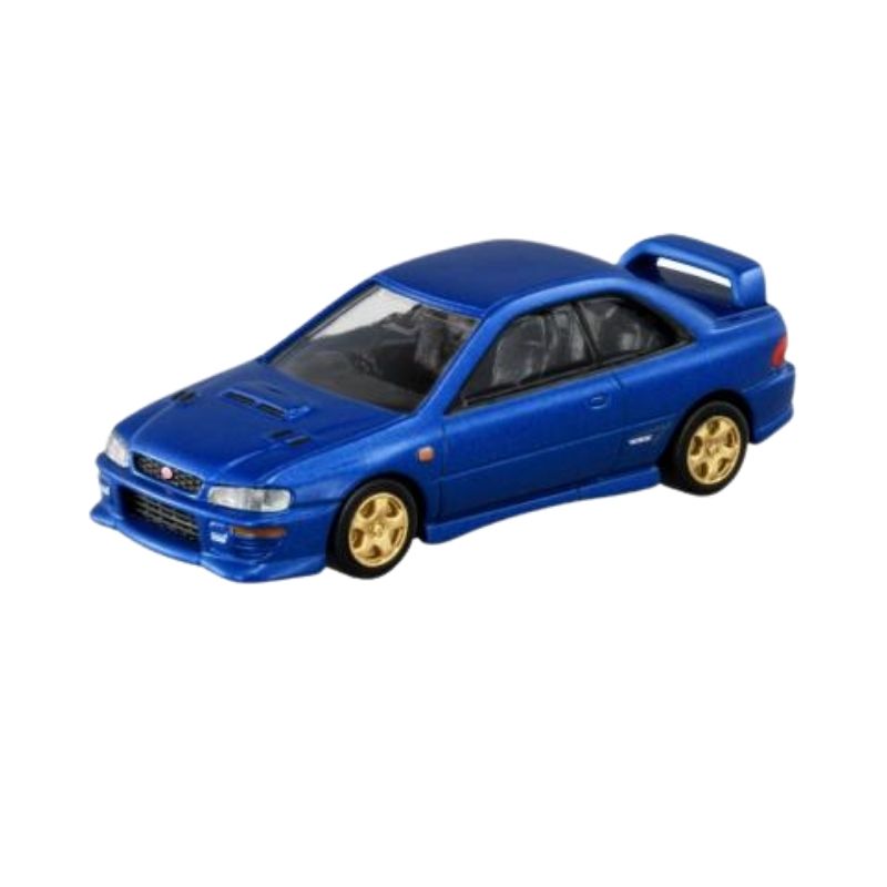 Takara Tomy Tomica Impreza WRX Type R STi - TT-270751 A detailed model of a Takara Tomy Tomica Impreza WRX Type R STi in vibrant blue, showcasing its sleek design and features