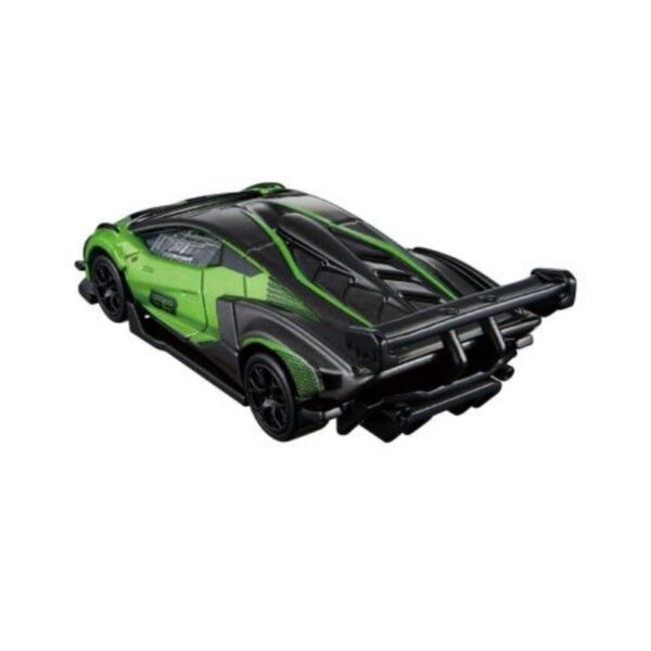 Takara Tomy Tomica model of a Lamborghini Essenza SCV12 in vibrant colors, showcasing its sleek design and details