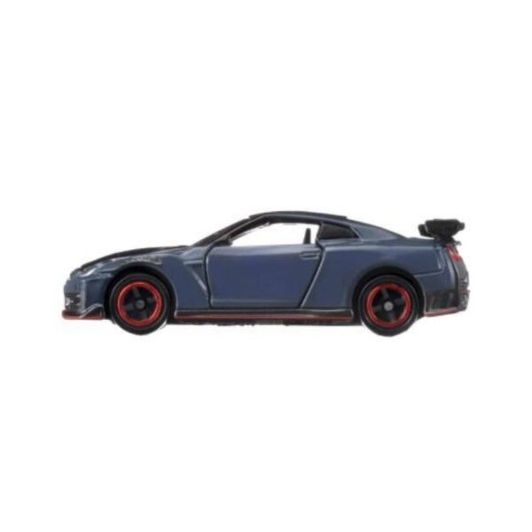 Takara Tomy Tomica model of a Nissan GT-R Nismo in detailed die-cast design, showcasing its sleek racing features
