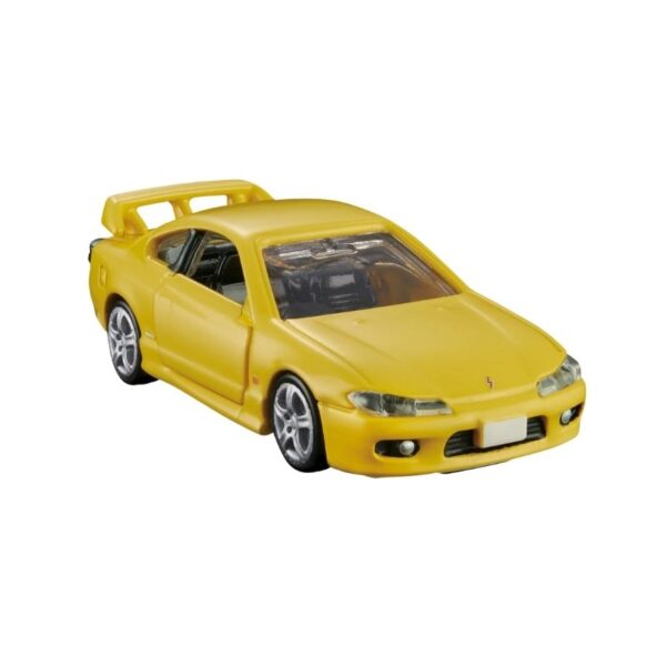 Takara Tomy Tomica model of a Nissan Silvia (S15) in detailed die-cast design, showcasing its sleek sports car features