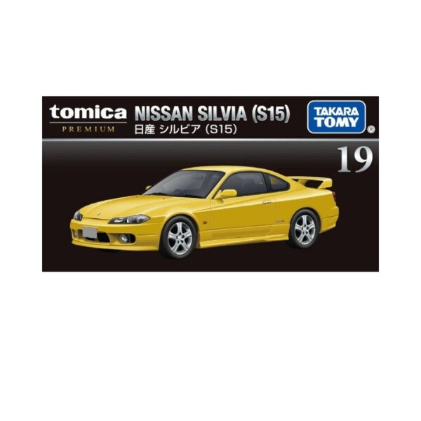 Takara Tomy Tomica model of a Nissan Silvia (S15) in detailed die-cast design, showcasing its sleek sports car features