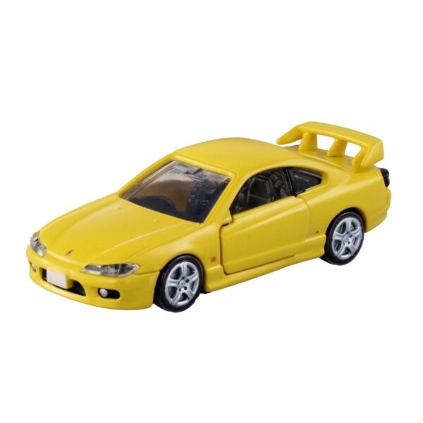 Takara Tomy Tomica model of a Nissan Silvia (S15) in detailed die-cast design, showcasing its sleek sports car features
