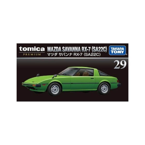 Takara Tomy Tomica Savanna RX-7 (SA22C) die-cast model car in red, showcasing detailed design and realistic features
