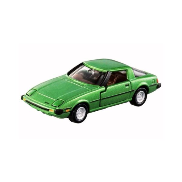 Takara Tomy Tomica Savanna RX-7 (SA22C) die-cast model car in red, showcasing detailed design and realistic features