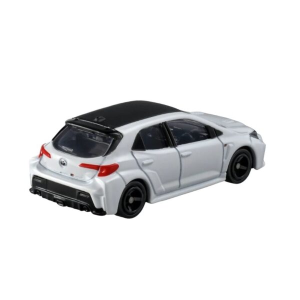 Takara Tomy Tomica model of a Toyota GR Corolla, showcasing detailed design and vibrant colors