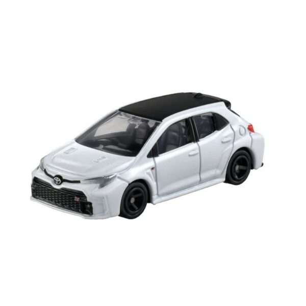 Takara Tomy Tomica model of a Toyota GR Corolla, showcasing detailed design and vibrant colors