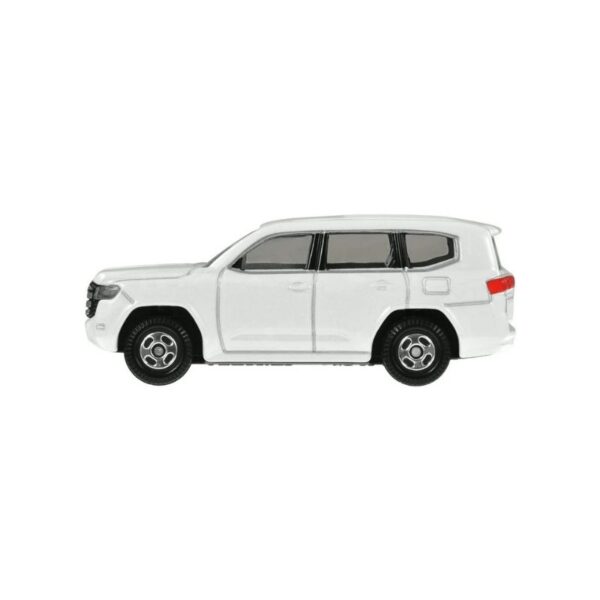 Takara Tomy Tomica model of a Toyota Land Cruiser in a vibrant color, showcasing detailed design and realistic features