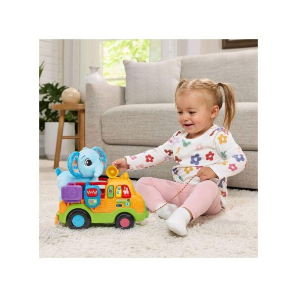 Vtech Learn & Rescue Elephant Truck, a vibrant toy truck with an elephant theme, designed for educational and fun activities