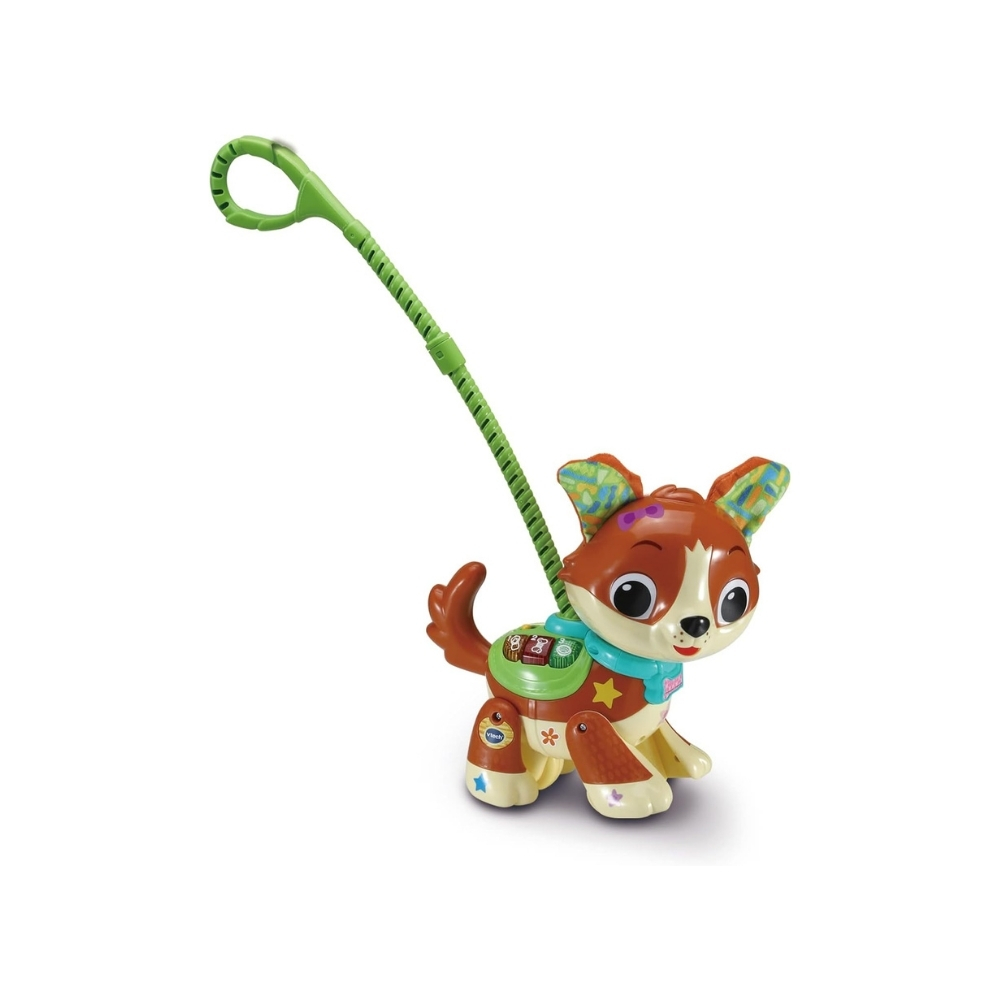 Vtech Let’s Go, My Friend Pup – VT80-552563-3 Interactive Vtech Let’s Go, My Friend Pup toy, designed as a friendly dog with buttons for educational activities and sounds