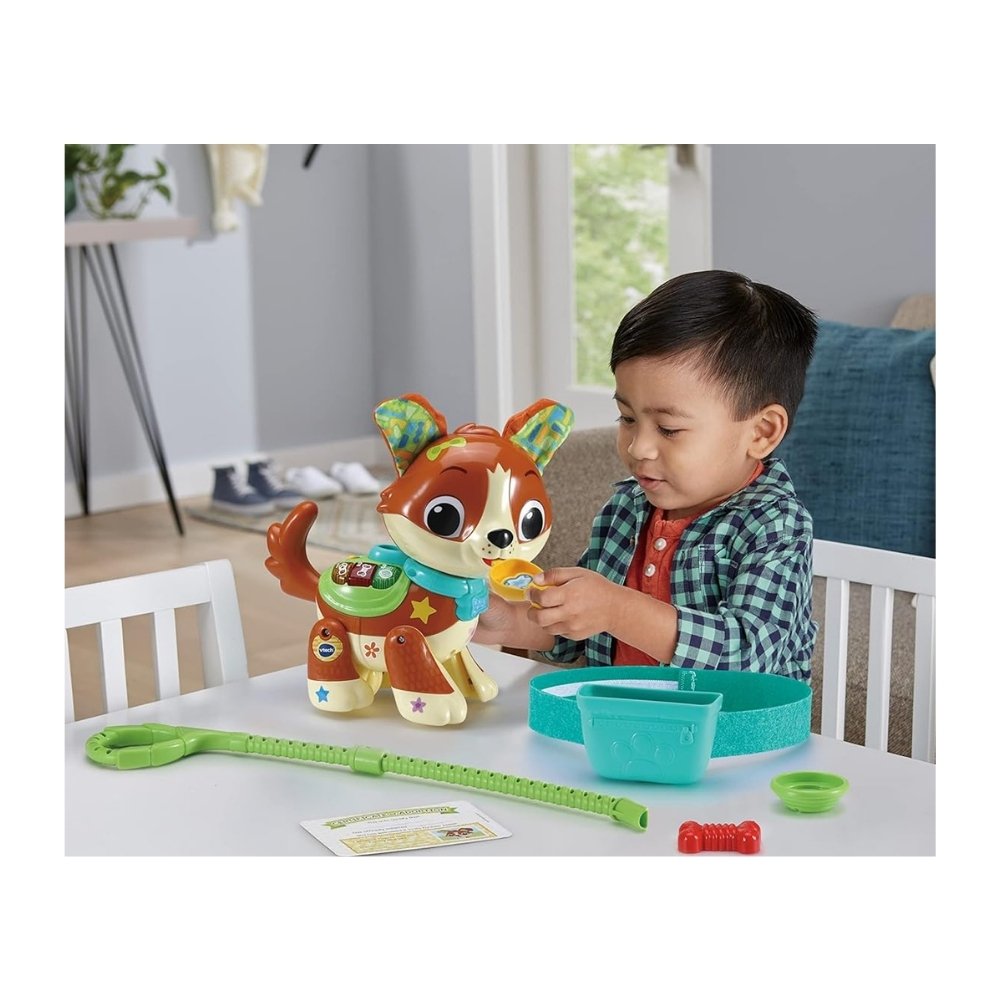 Vtech Let’s Go, My Friend Pup – VT80-552563-4 Interactive Vtech Let’s Go, My Friend Pup toy, designed as a friendly dog with buttons for educational activities and sounds