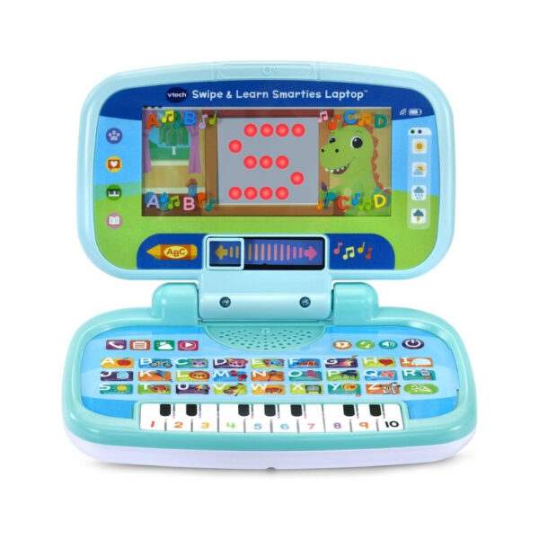 Vtech Swipe & Learn Laptop featuring colorful buttons and a touchscreen for interactive learning and play for young children