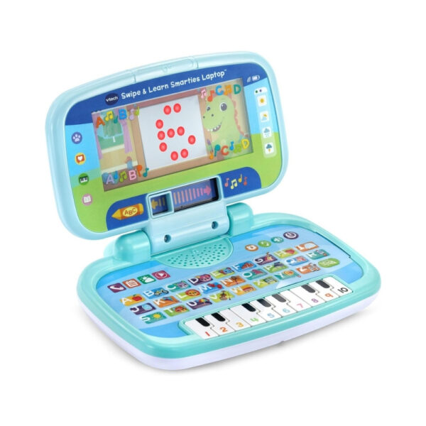Vtech Swipe & Learn Laptop featuring colorful buttons and a touchscreen for interactive learning and play for young children