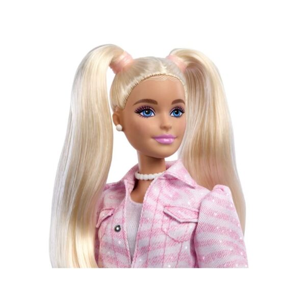 Barbie Deluxe Style Doll dressed in a denim outfit featuring a matching jacket and skirt
