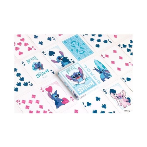 Bicycle playing cards featuring Disney's Stitch, showcasing vibrant illustrations and playful designs