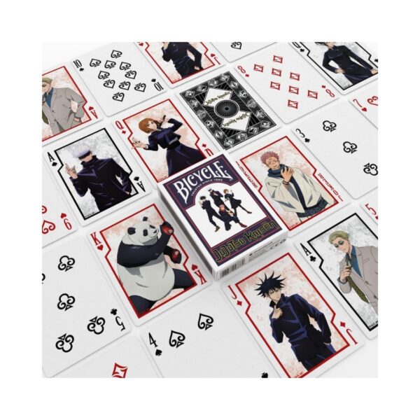 A deck of Jujutsu Kaisen playing cards featuring characters and artwork from the popular anime series