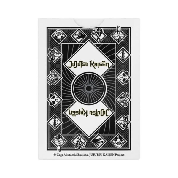 A deck of Jujutsu Kaisen playing cards featuring characters and artwork from the popular anime series