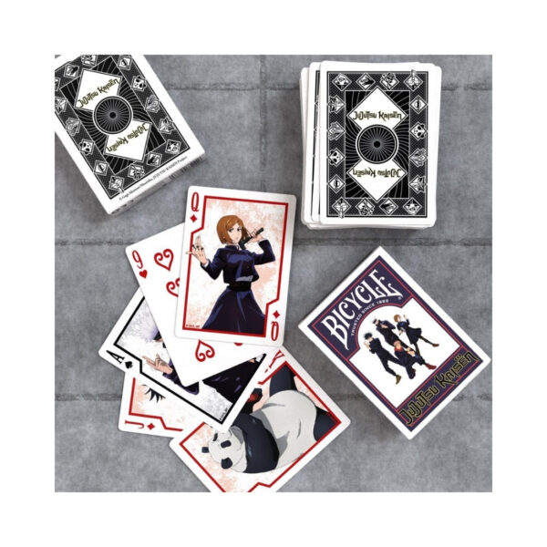 A deck of Jujutsu Kaisen playing cards featuring characters and artwork from the popular anime series