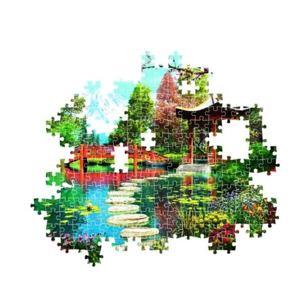 Clementoni HQC Fuji Garden puzzle featuring a scenic landscape, includes 1000 pieces and a matching poster