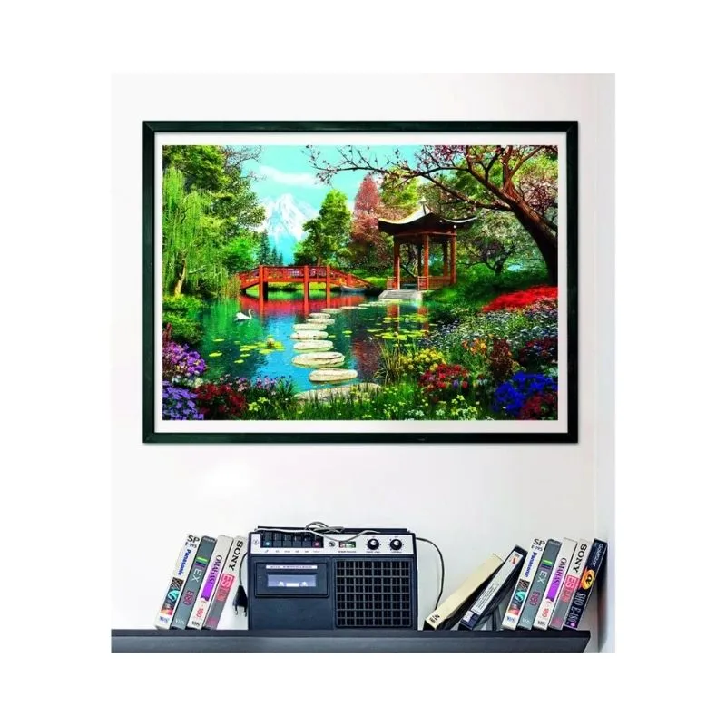 Clementoni HQC Fuji Garden puzzle featuring a scenic landscape, includes 1000 pieces and a matching poster