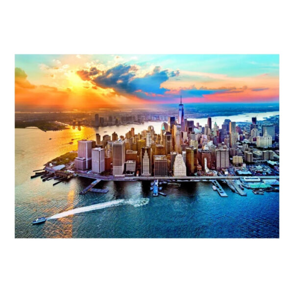 Clementoni HQC New York puzzle featuring a vibrant cityscape, includes 500 pieces and a matching poster
