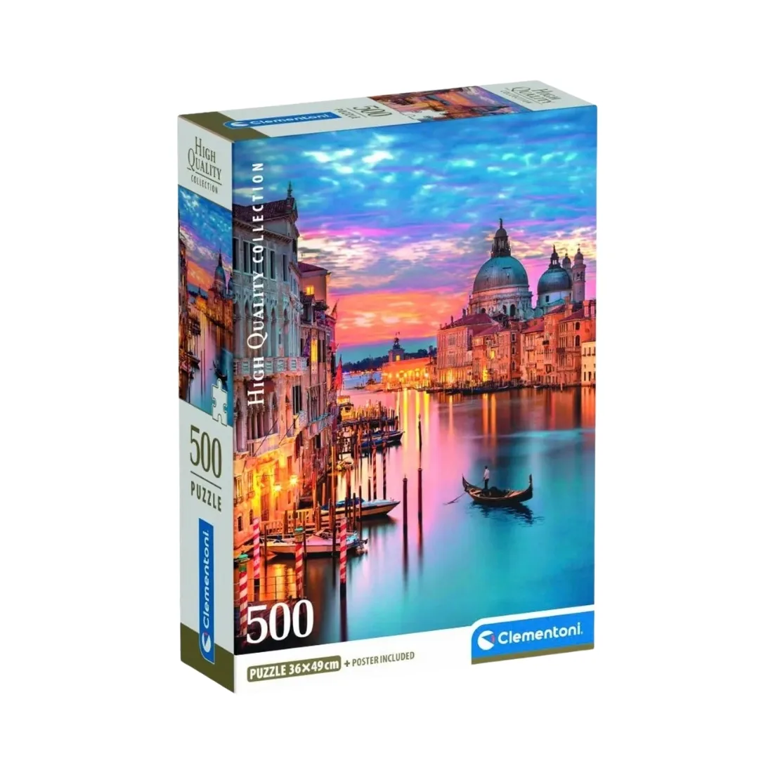 500-piece Clementoni puzzle of Venice, accompanied by a poster, highlighting the city's famous canals and buildings.