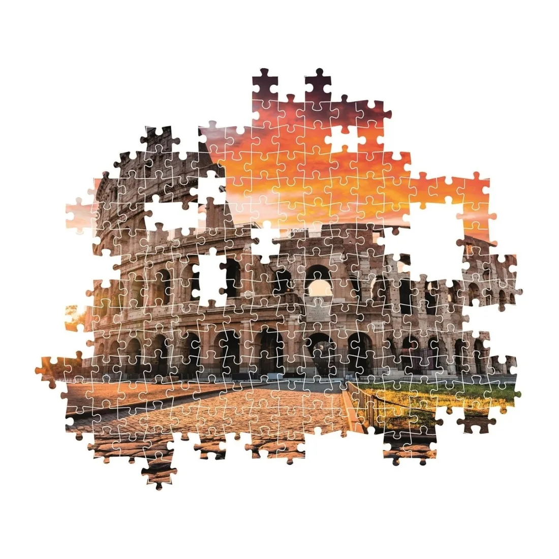 A 1000-piece Clementoni puzzle depicting a stunning Roman sunset with colorful skies and historical landmarks