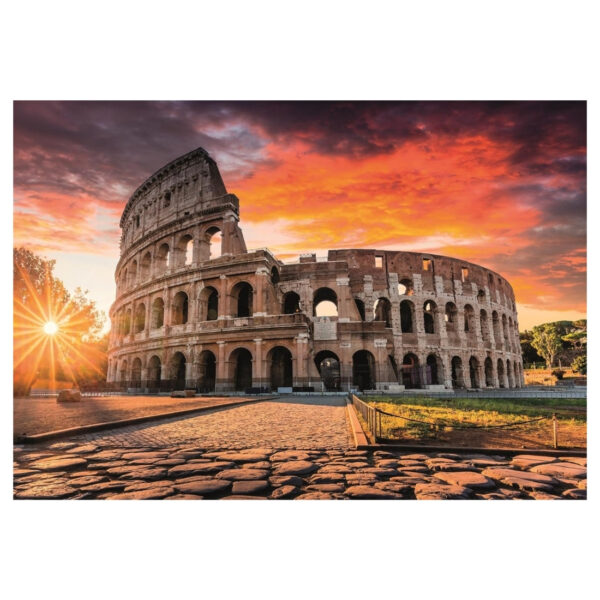 A 1000-piece Clementoni puzzle depicting a stunning Roman sunset with colorful skies and historical landmarks