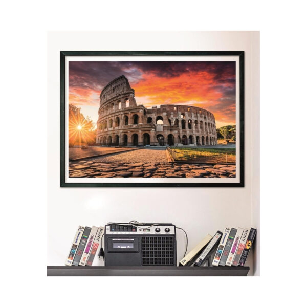 A 1000-piece Clementoni puzzle depicting a stunning Roman sunset with colorful skies and historical landmarks