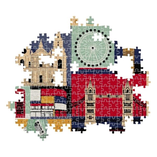 Clementoni Style in The City puzzle featuring a vibrant London cityscape with iconic landmarks and colorful details