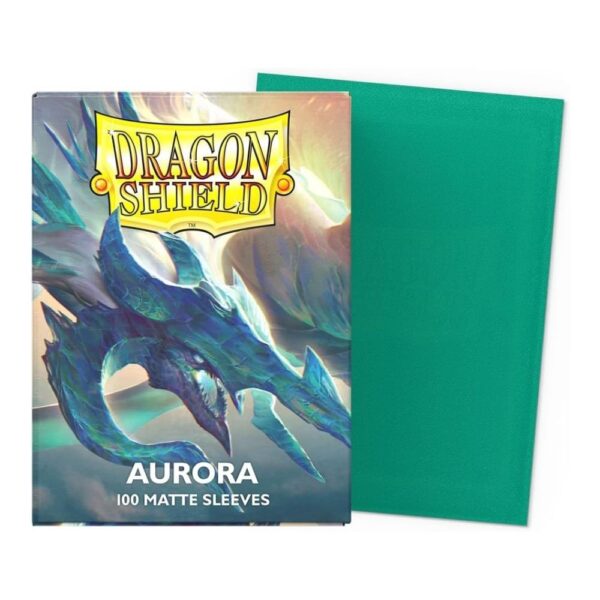 Dragon Shield Standard Matte Aurora card sleeves, pack of 100, featuring a vibrant, iridescent design for card protection.