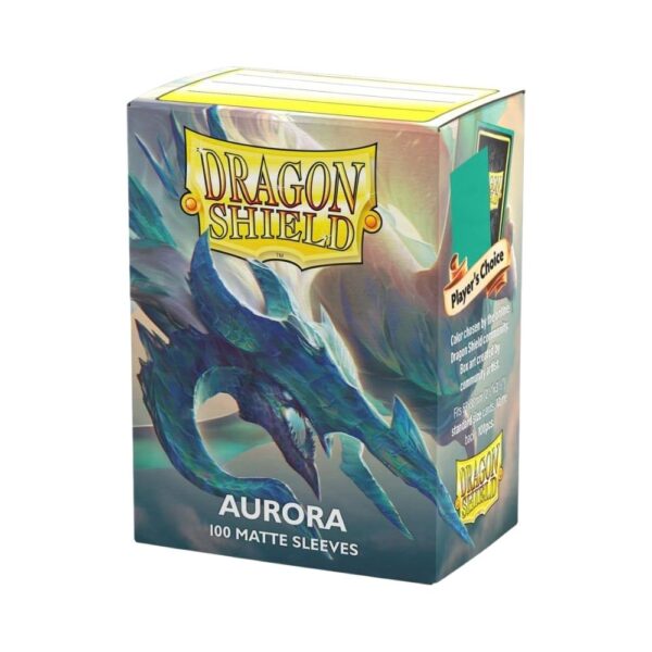 Dragon Shield Standard Matte Aurora card sleeves, pack of 100, featuring a vibrant, iridescent design for card protection.