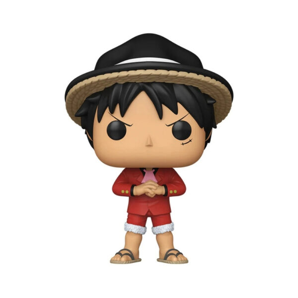 Funko Pop! figure of Luffy from One Piece, dressed in a colorful outfit from the Whole Cake Island arc