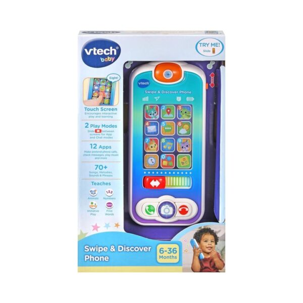 VTech Baby Swipe & Discover Learning Phone with colorful buttons and a touchscreen for interactive learning fun.