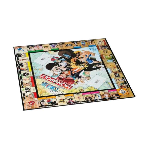 One Piece-themed Monopoly board game showcasing vibrant artwork of characters and settings from the popular anime