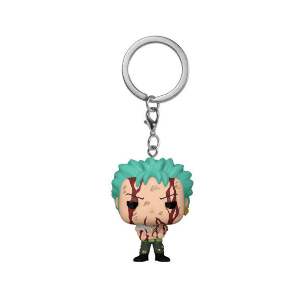 Funko Zoro keychain featuring Roronoa Zoro from One Piece, part of the Straw Hat Pirates merchandise collection
