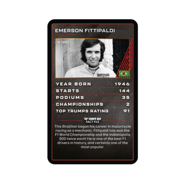 Top Trumps Grand Prix Heroes card game showcasing iconic race car drivers with illustrated cards and stats