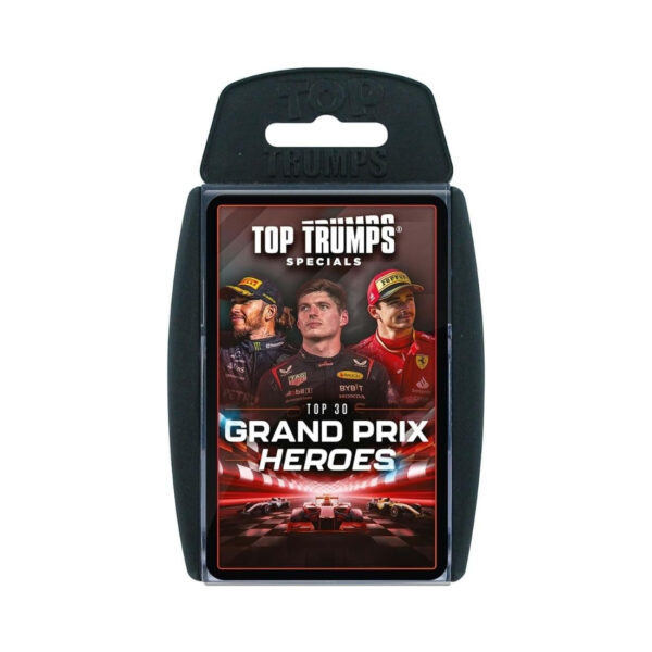 Top Trumps Grand Prix Heroes card game showcasing iconic race car drivers with illustrated cards and stats