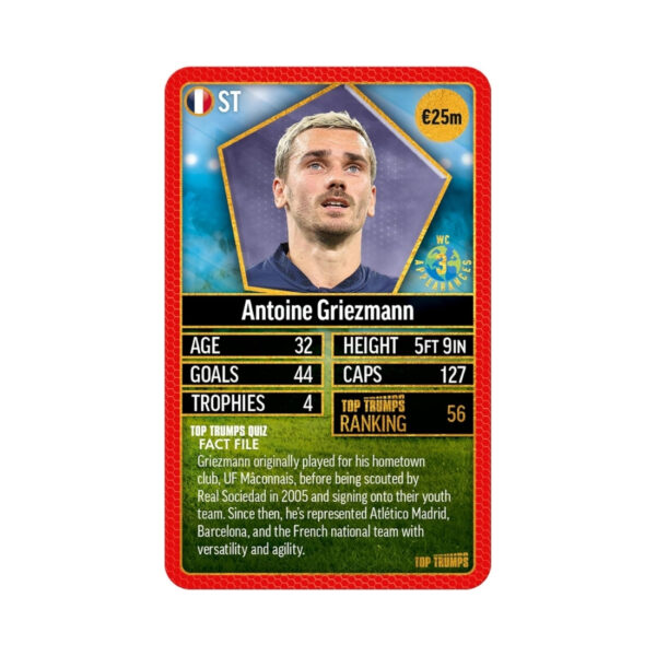 Top Trumps World Football Stars card game, featuring 200 players, showcased in a striking red packaging