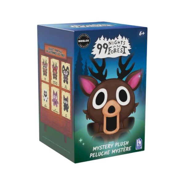PhatMojo Roblox plush assortment blind box featuring characters from 99 Nights In The Forest, colorful and collectible.